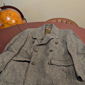 Elegant Gibson London Grey Herringbone Wool Overcoat – Size 38